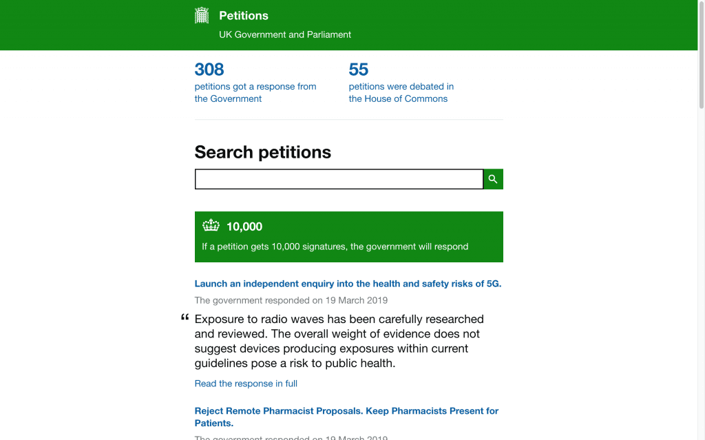 The UK House of Commons Petition Website