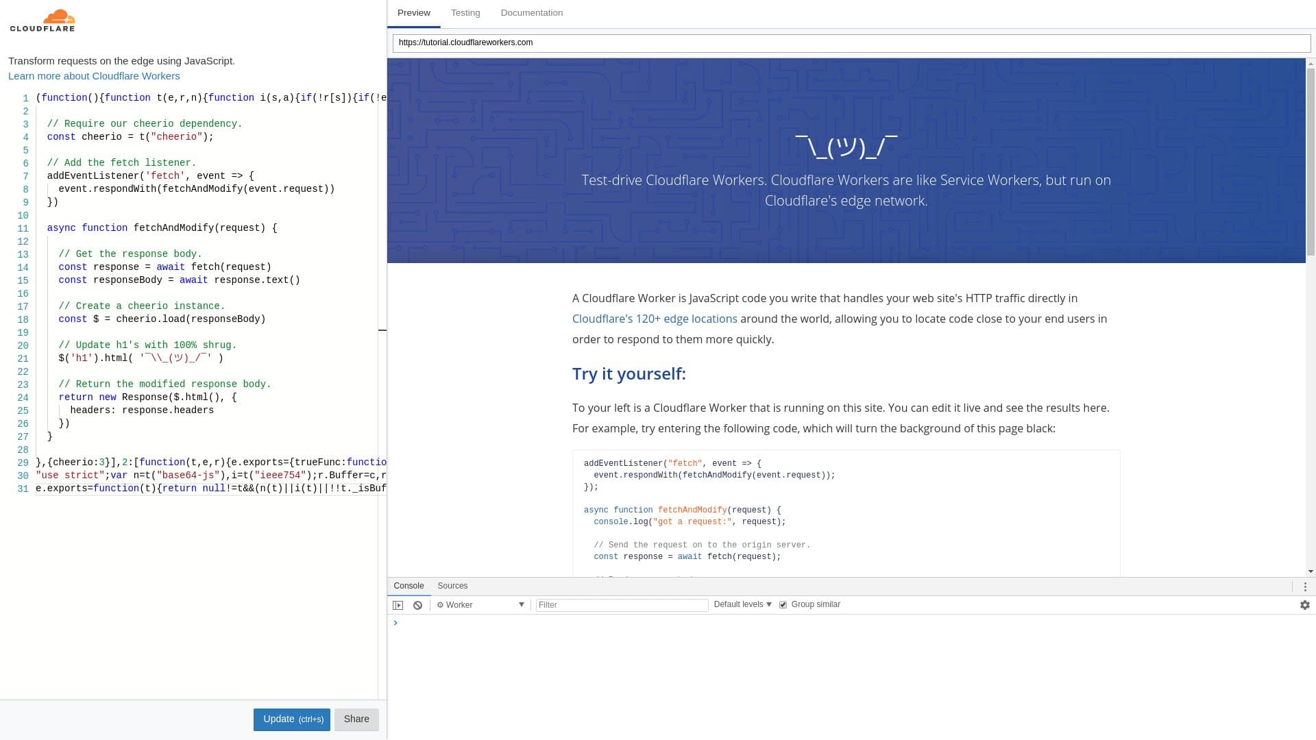 Screenshot of h1 tags being modified by a Cloudflare Worker